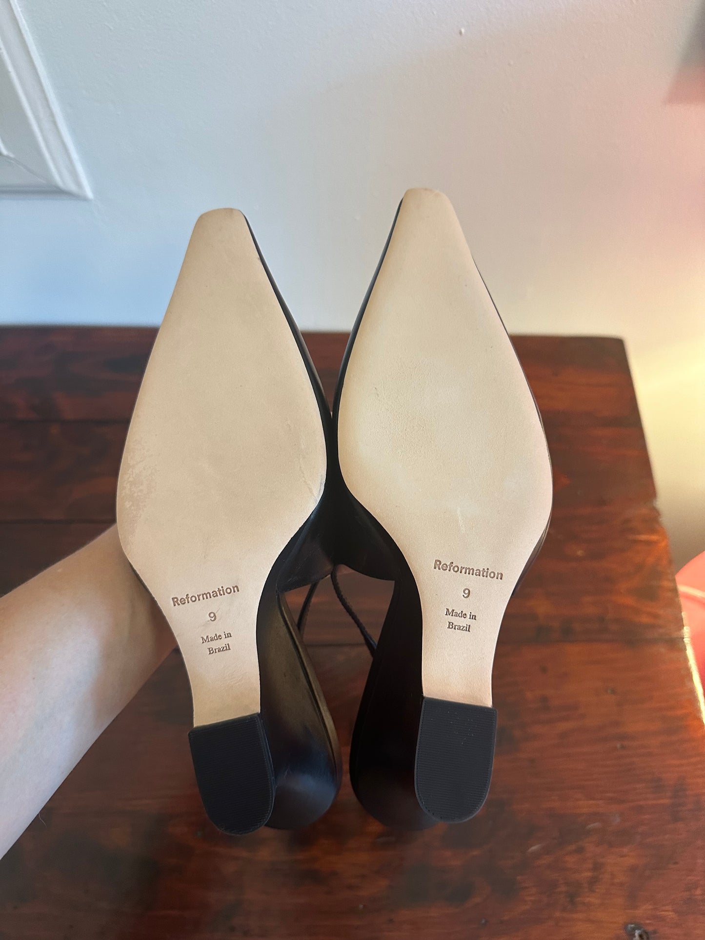 Reformation Westlyn Closed Toe Wedge Heels in Black Leather - Size 9