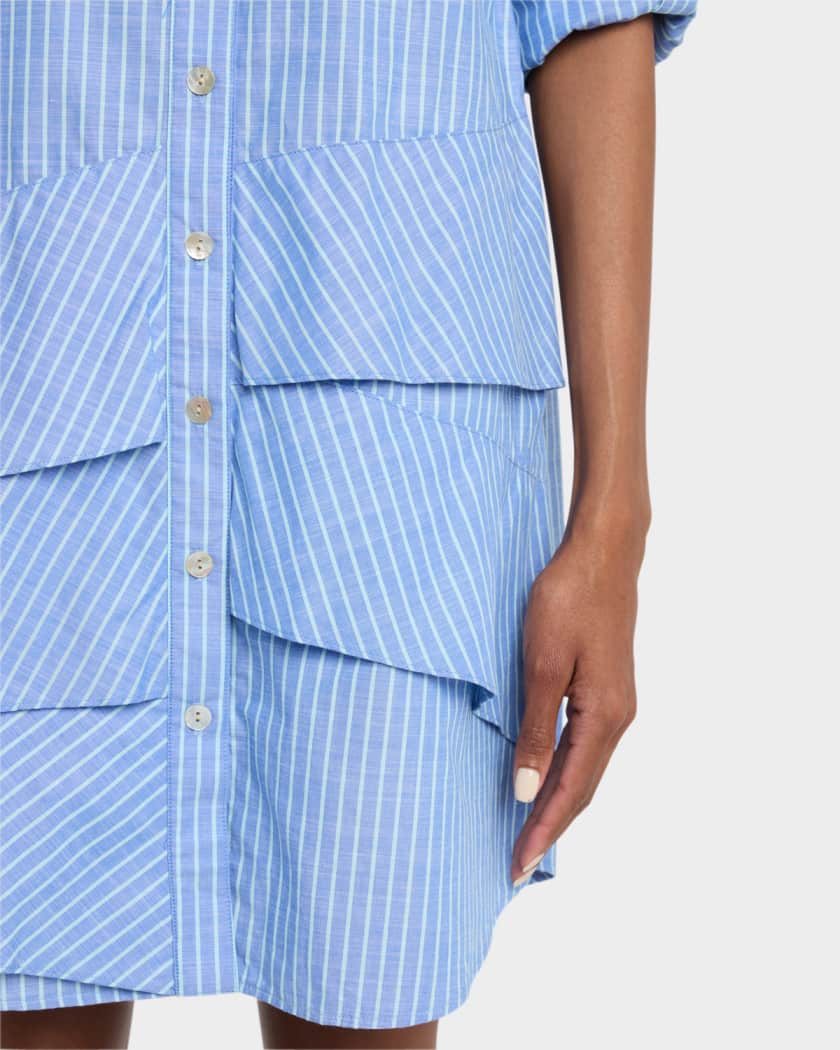 Finley Jenna Striped Ruffle Shirt Dress in Blue and White - Size Medium