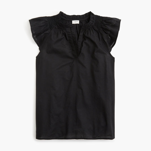 J. Crew Flutter Sleeve Black Women's Cotton Top - Size Medium