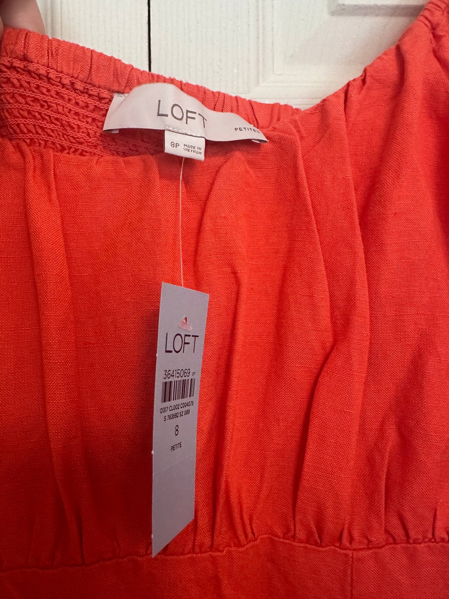 NWT LOFT Square Neck Puff Sleeve Coral Linen Midi Dress - Size 8P