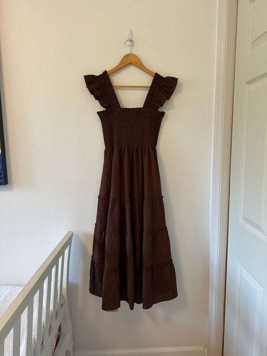 Hill House The Ellie Nap Dress in Chocolate Tonal Seersucker- Size XS