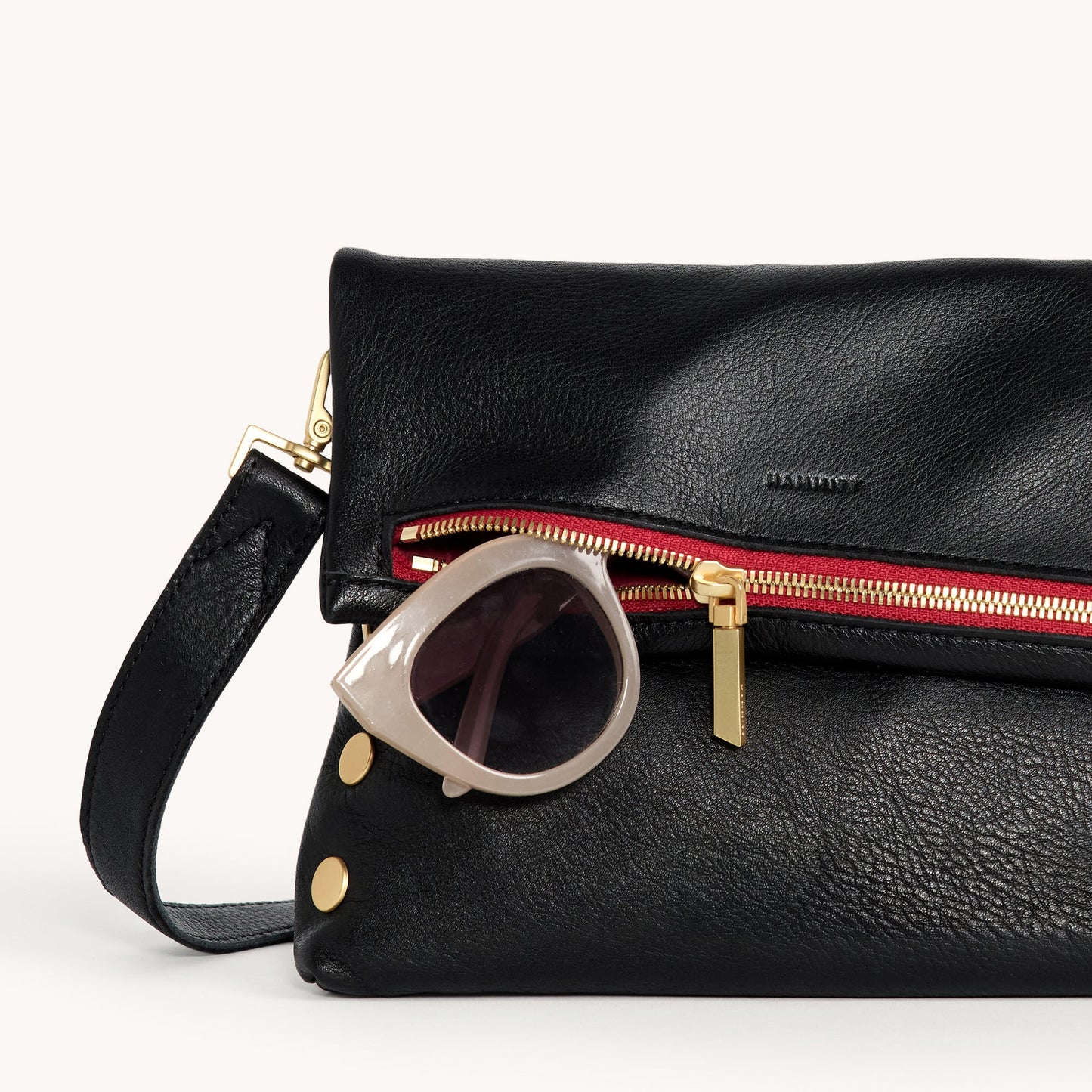 Hammitt VIP MED Crossbody / Clutch Bag in Black/Brushed Gold Red Zip