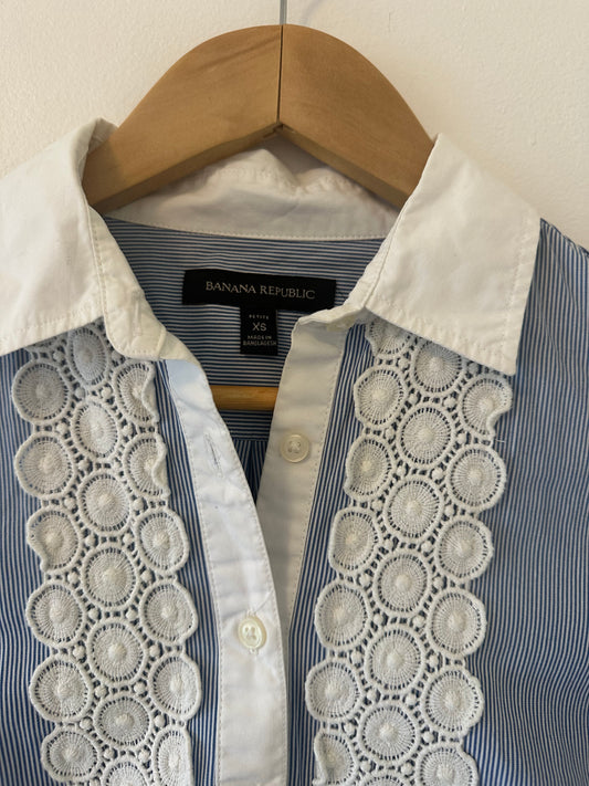 Banana Republic Blue and White Long Sleeve Blouse Size XS