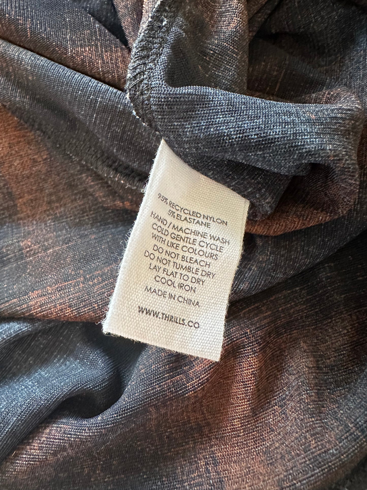 Thrills Enmesh Plaid Bodycon Mesh Spaghetti Strap Dress in Navy and Brown | Size Large