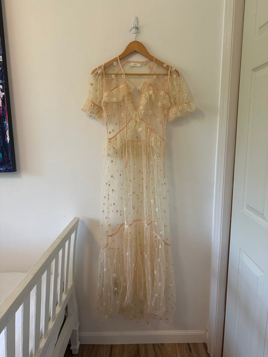 Doen Zelda Sheer Floral Maxi Dress in Faded Peach - Size XS