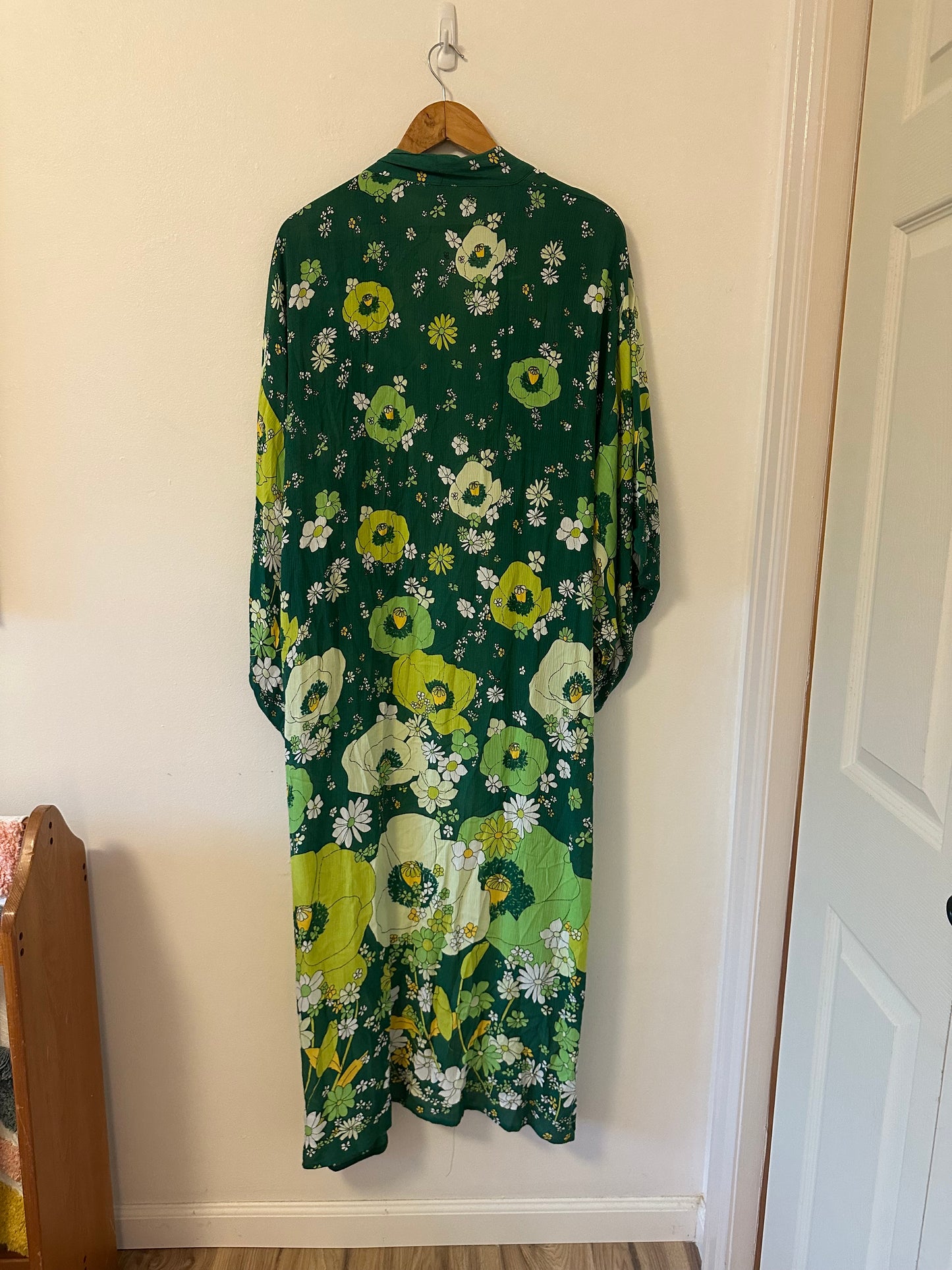 Free People Hidden Hills Floral Green Kimono Robe