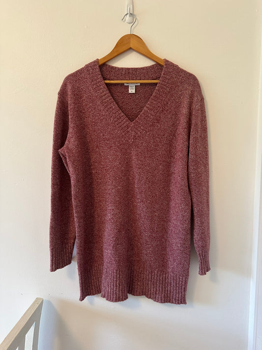 Athleta Vital V-Neck Tunic Sweater in Marled Red - Size Medium
