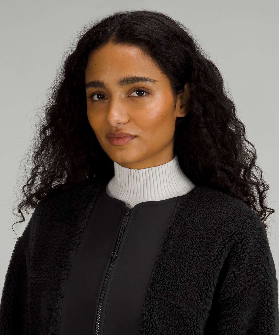 Lululemon Collarless Textured Fleece Full Zip Jacket in Black | Size 8