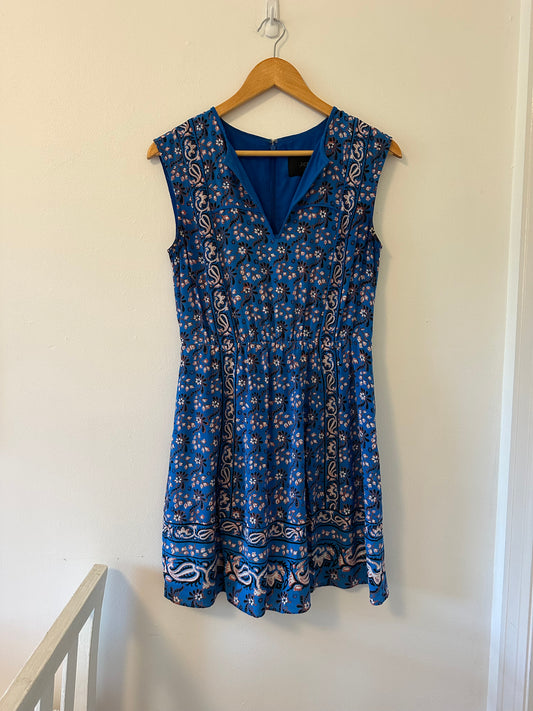 J. Crew Cinched Waist Silk Blue Floral V-Neck Dress - Size 4