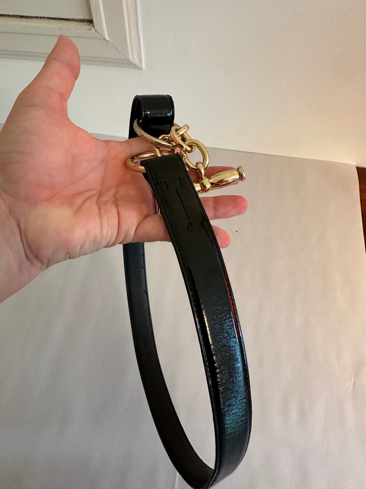 Ralph Lauren Black Patent Belt with Gold Hardware