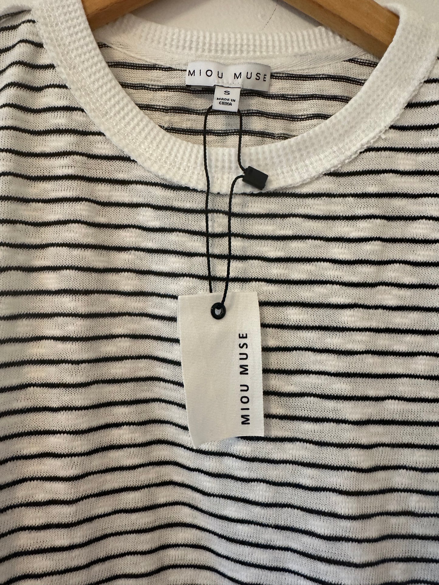 Miou Muse Striped Sleeveless Top - Black and White - Size Small