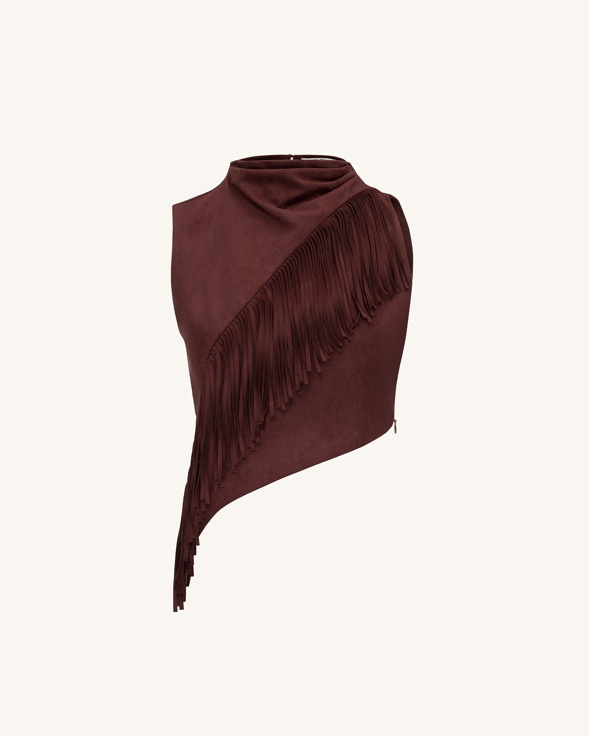 JW Pei Adeline Asymmetric Fringe Sueded Top in Burgundy - Size 8