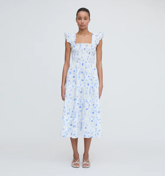 Hill House The Ellie Nap Dress in Blue Botanical - Size Medium