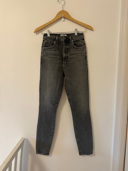 Agolde Pinch Waist High Rise Charcoal Skinny Jeans in Interlude - Size 24