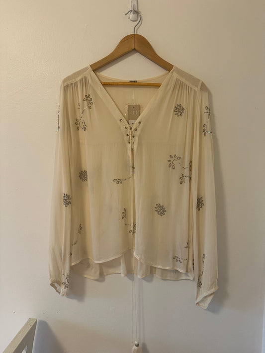 NWT Chan Luu Beaded Cream Blouse Size Large