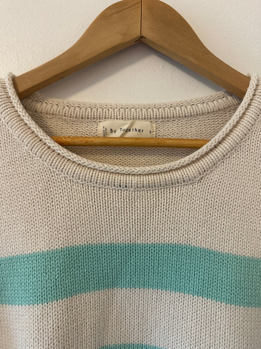 By Together Striped Cream and Green Women's Sweater Size Small