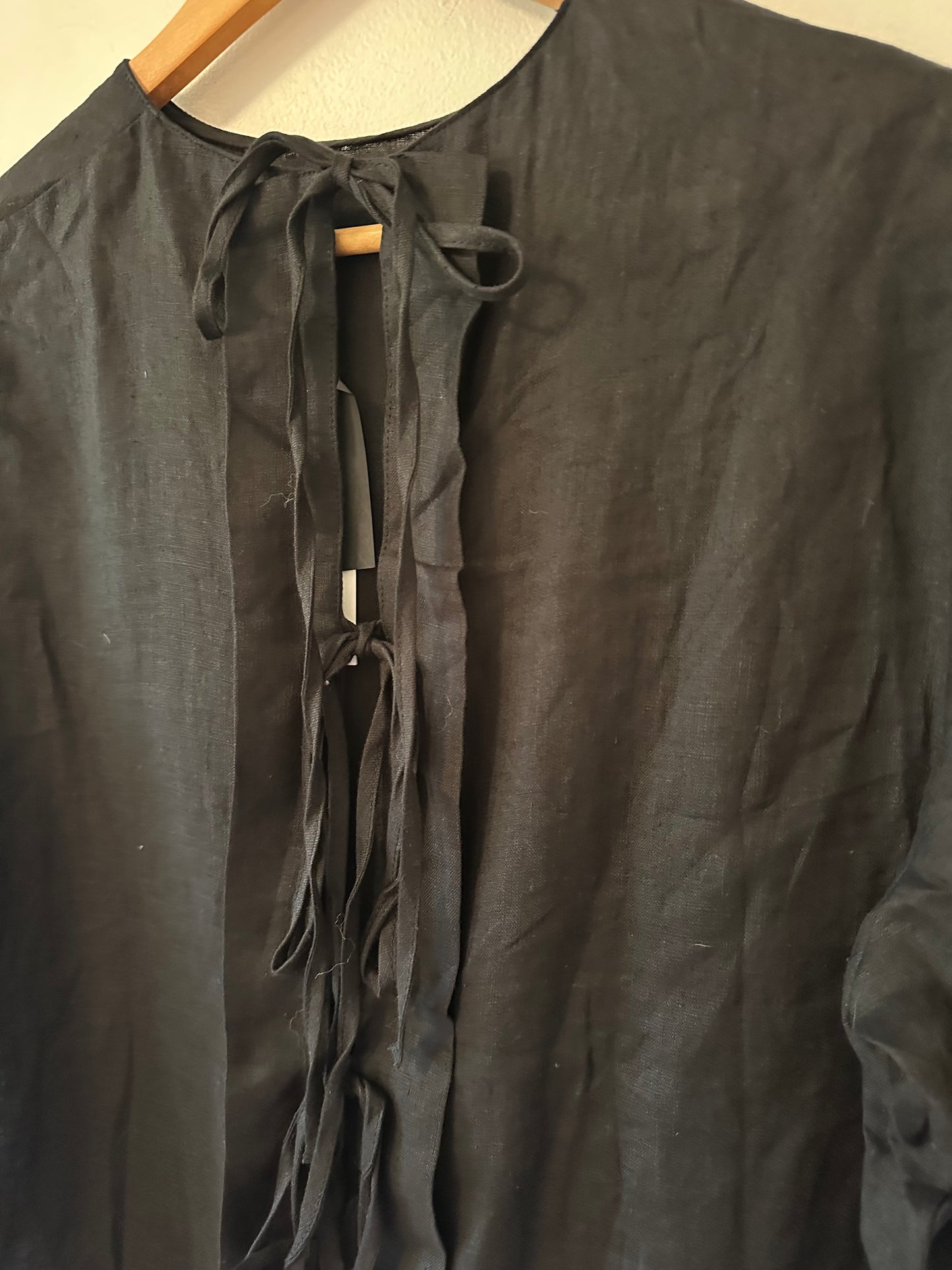 NWT Zara Tie Back Boxy Linen Top in Black- Size Medium