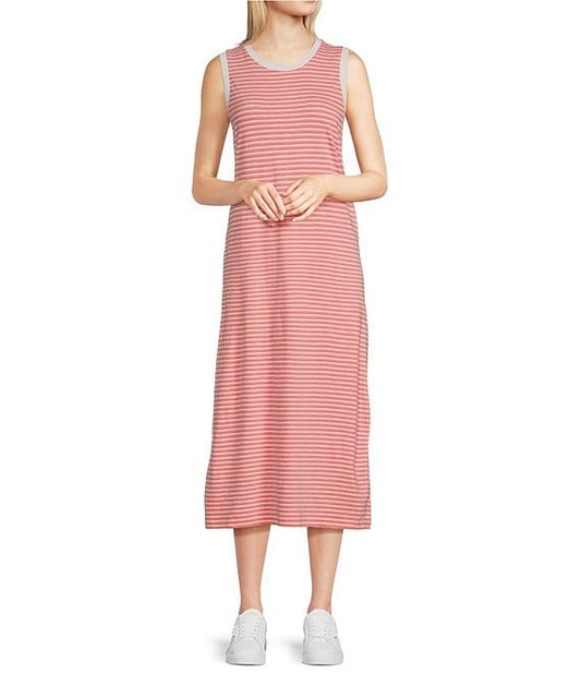 Southern Tide Sun Farer Stripe Crew Neck Sleeveless Side Vent Midi Dress Size Medium