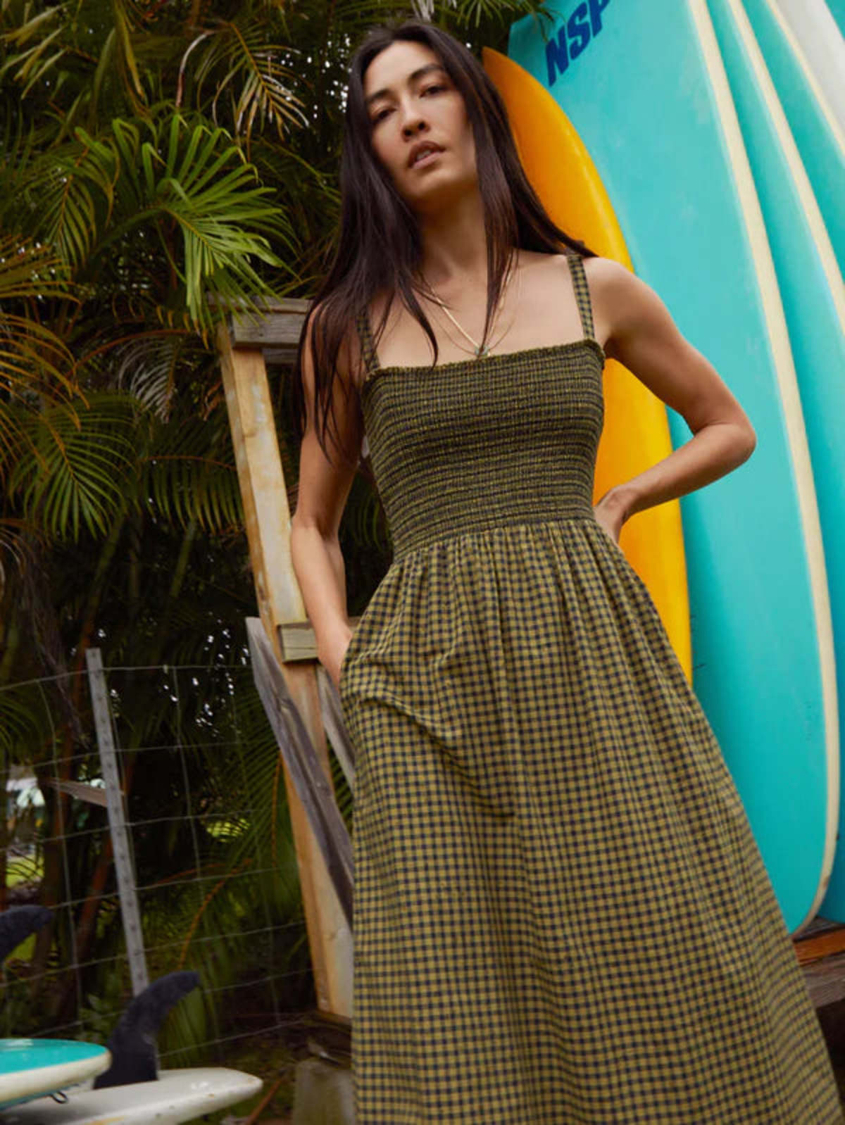 Nation LTD Embry Checkered Midi Dress in Lichen