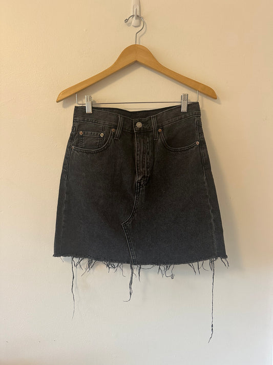 Levi's Black Distressed Hem Denim Mini Jean Skirt | Size 27