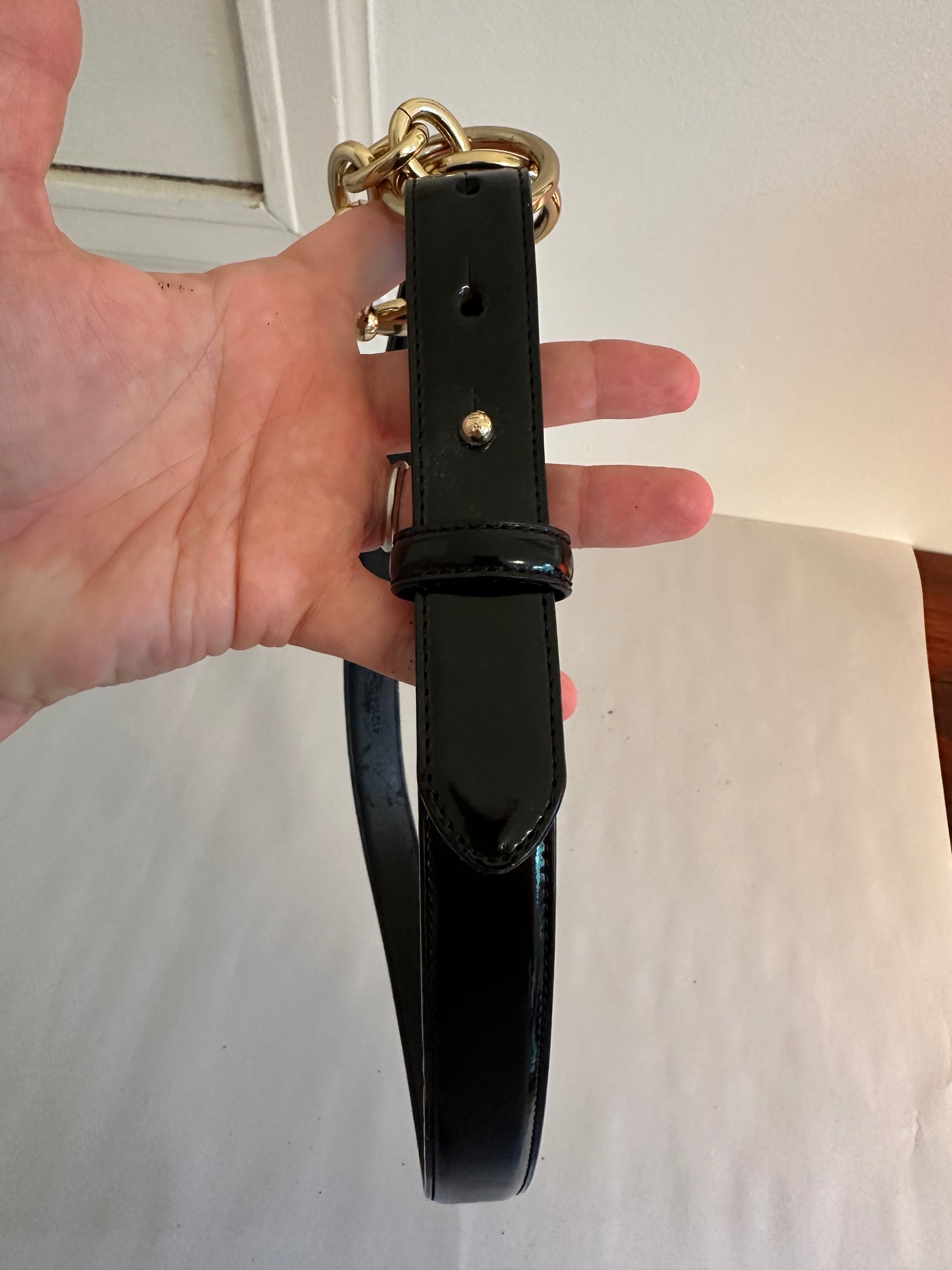Ralph Lauren Black Patent Belt with Gold Hardware