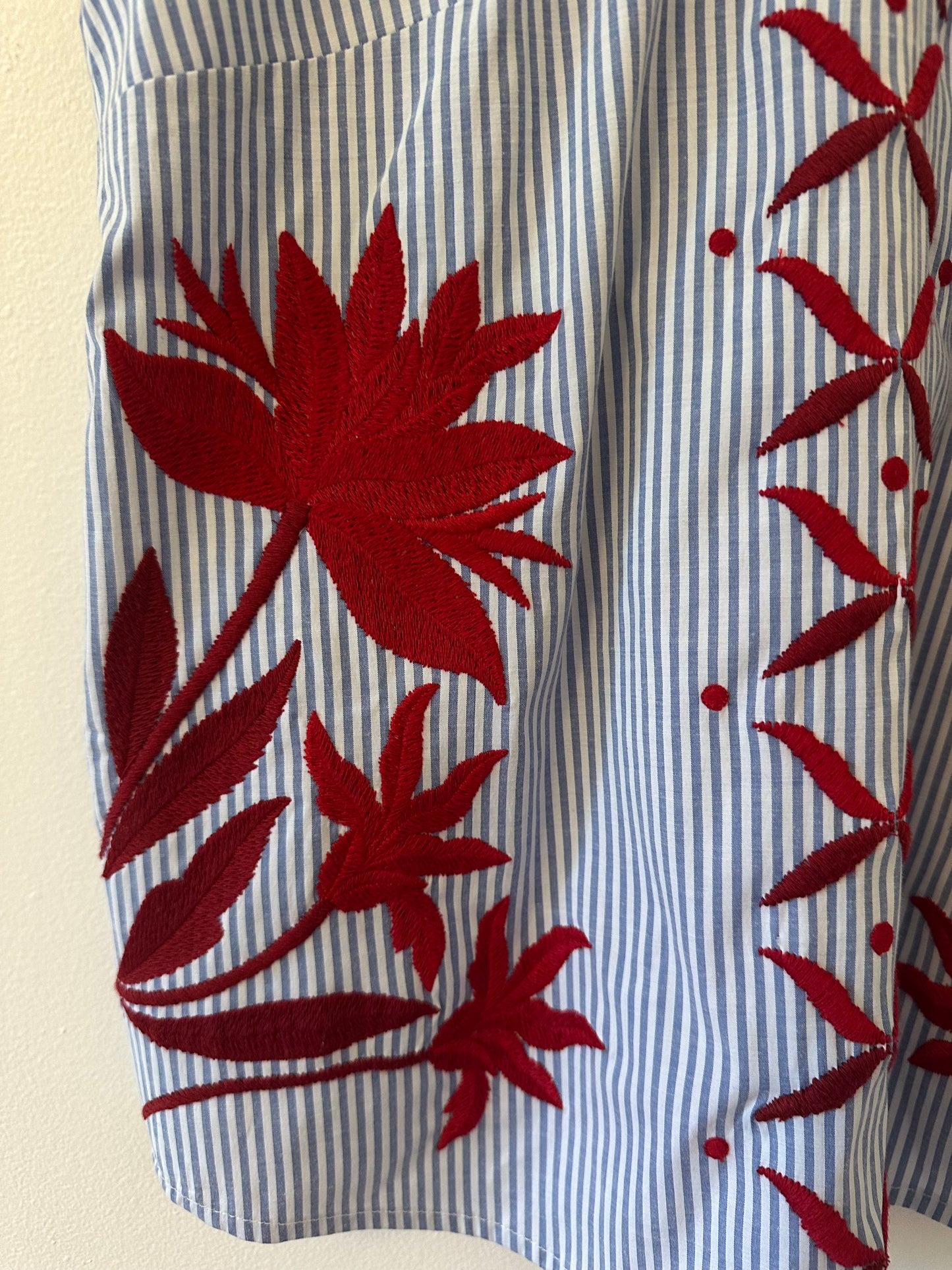 Maeve Striped Sleeveless Top with Red Embroidery - Size Medium