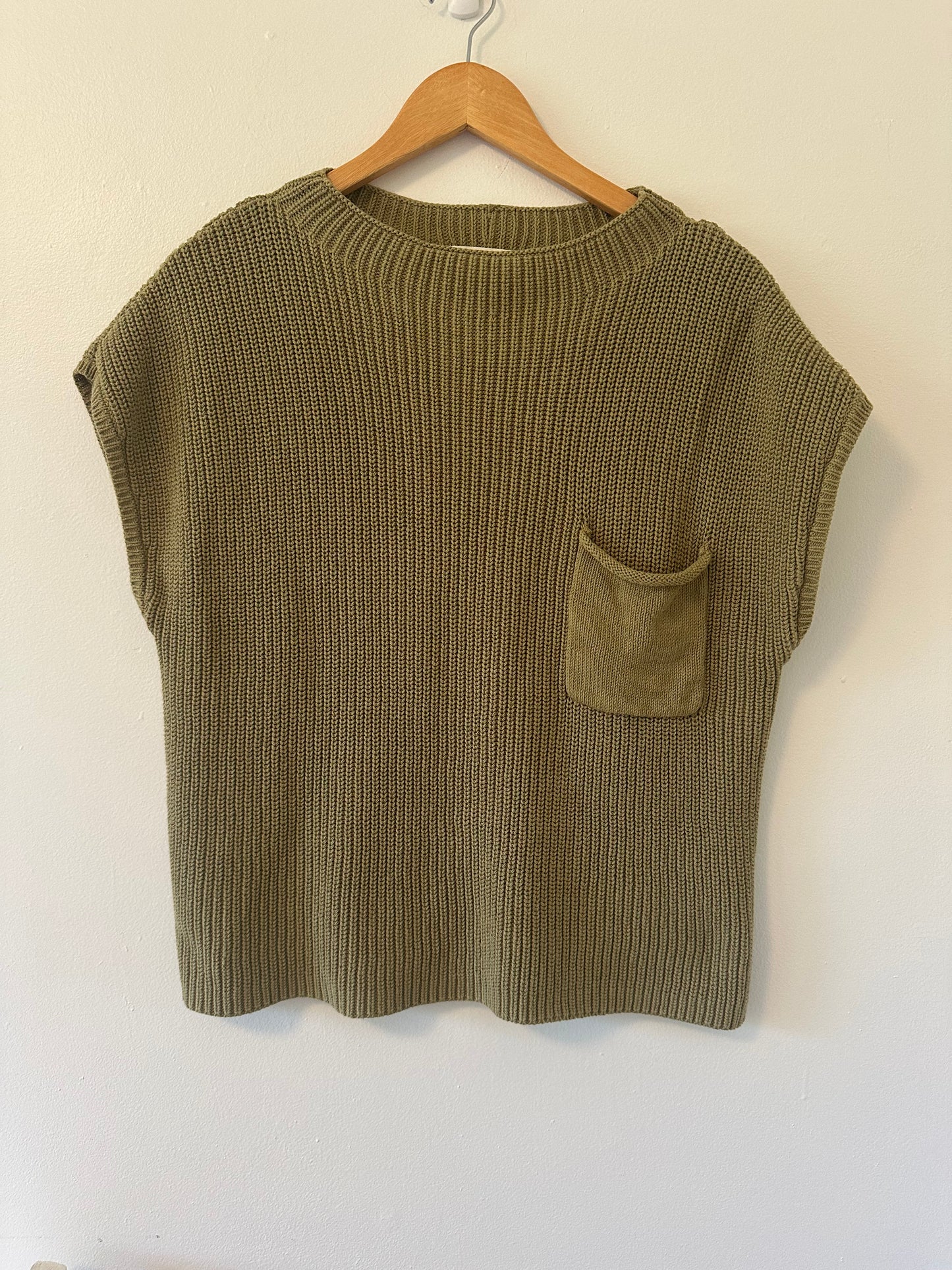 By Together Olive Green Knit Sweater with Pocket - Size Small