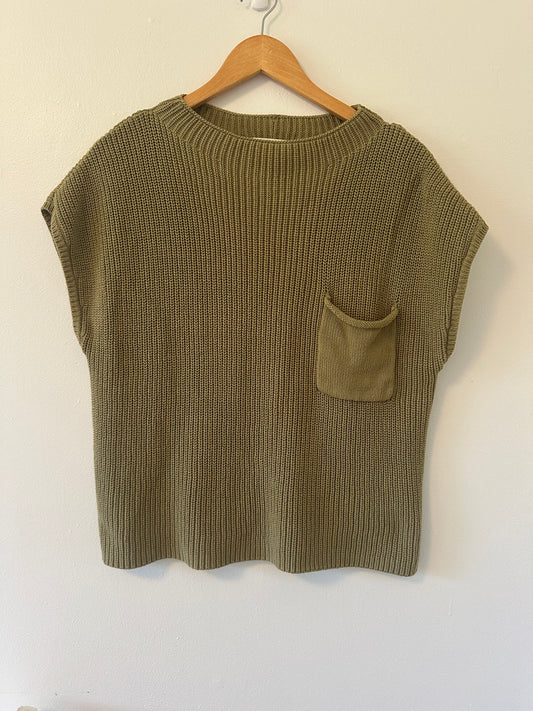 By Together Olive Green Knit Sweater with Pocket - Size Small