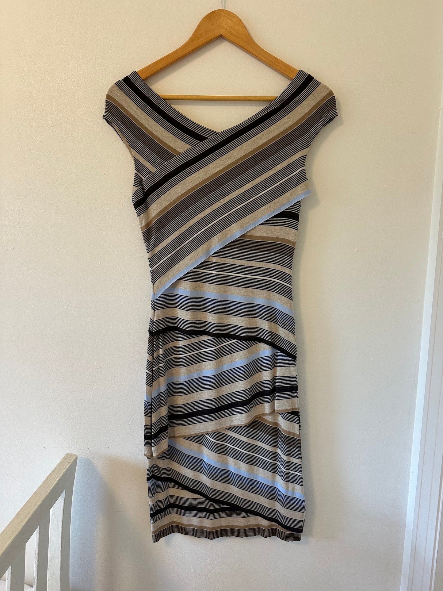 Bailey 44 Striped Gray and Black Body Con Dress Size Small