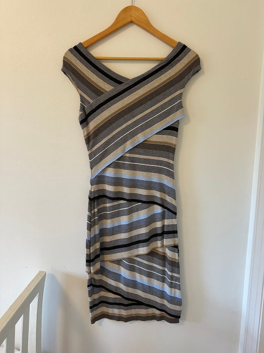 Bailey 44 Striped Gray and Black Body Con Dress Size Small
