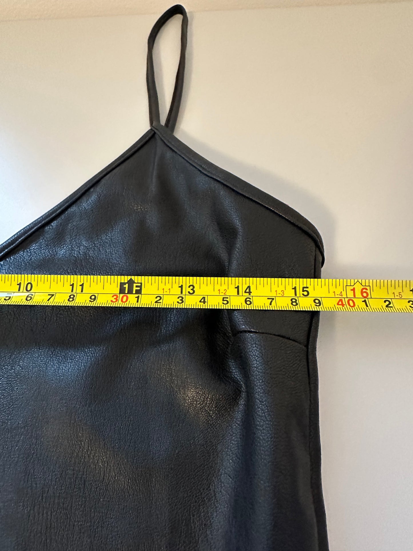 NWT Commando Vegan Faux Leather V-Neck Spaghetti Strap Slip Dress In Black | Size Small