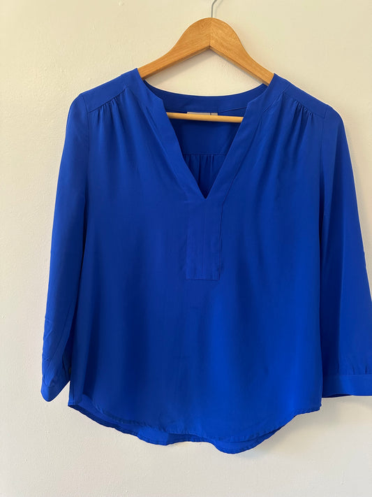 Ellie Kai Notch Neck Blue Silk Blouse - Size 2