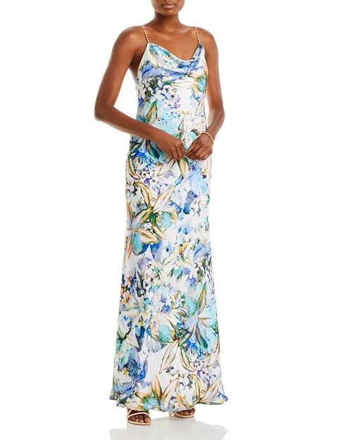 Liv Foster Floral Beaded-strap Cowl Neck Gown - Size 10
