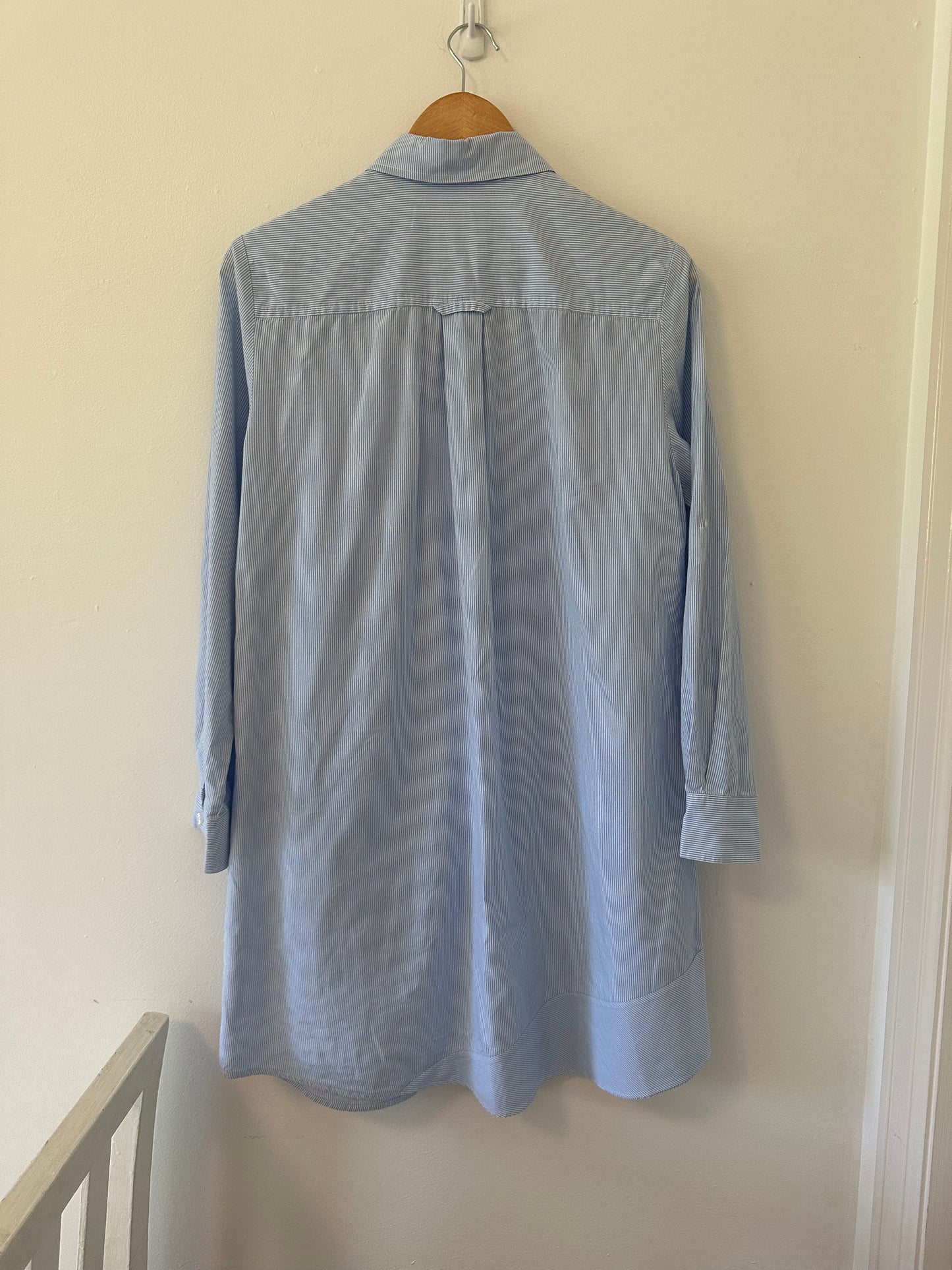 Finley Jenna Striped Ruffle Shirt Dress in Blue and White - Size Medium