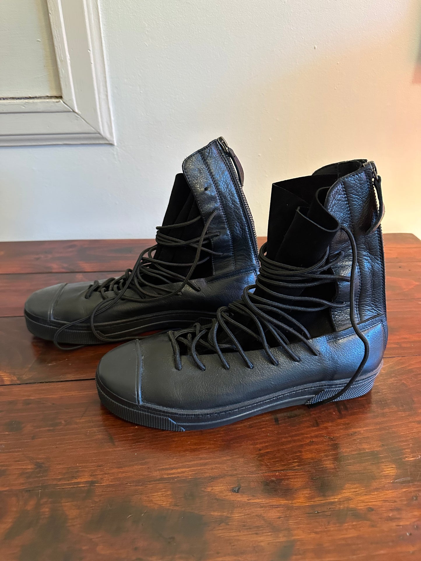 Marcella NYC - Alicia Black Lace-Up Women's Boots with Sneaker Sole and Zipper | Size 8