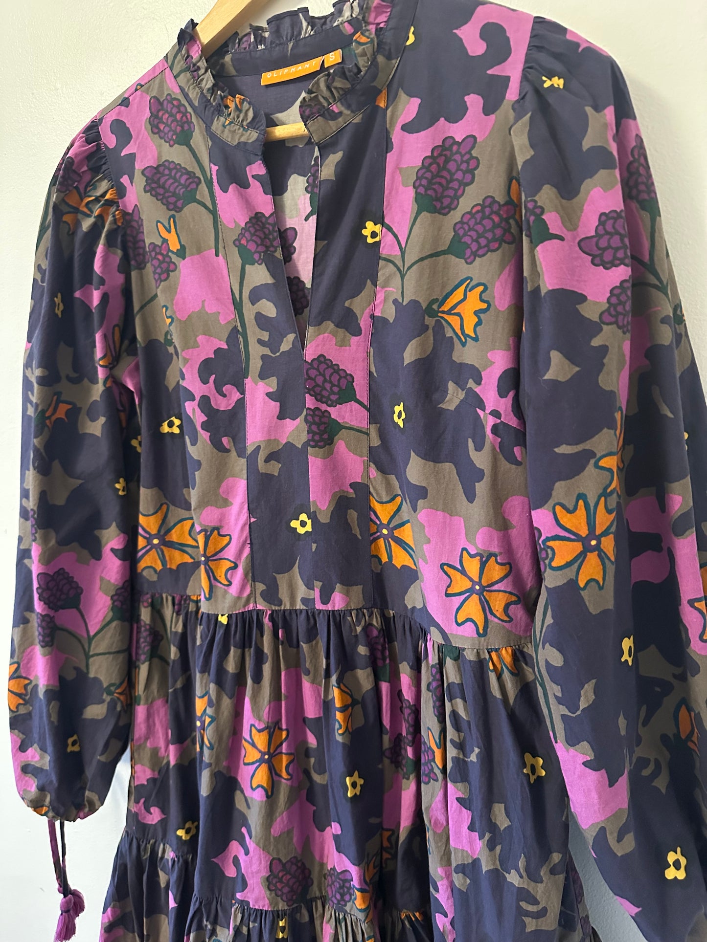 Oliphant Suzani Long Sleeve Purple Floral Yoke Mini Dress | Size Small