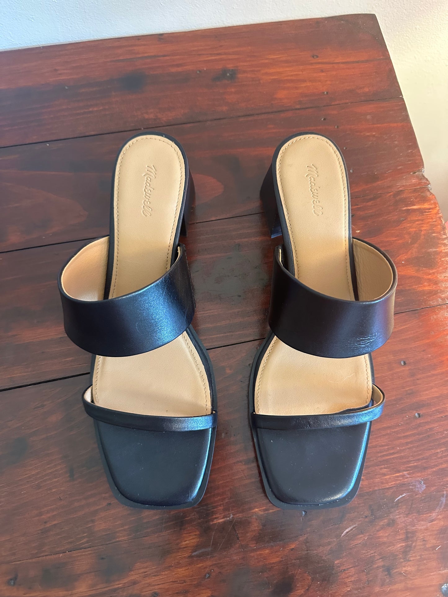 Madewell Roni Keira Block Heel Sandal in Black Leather - Size 9.5
