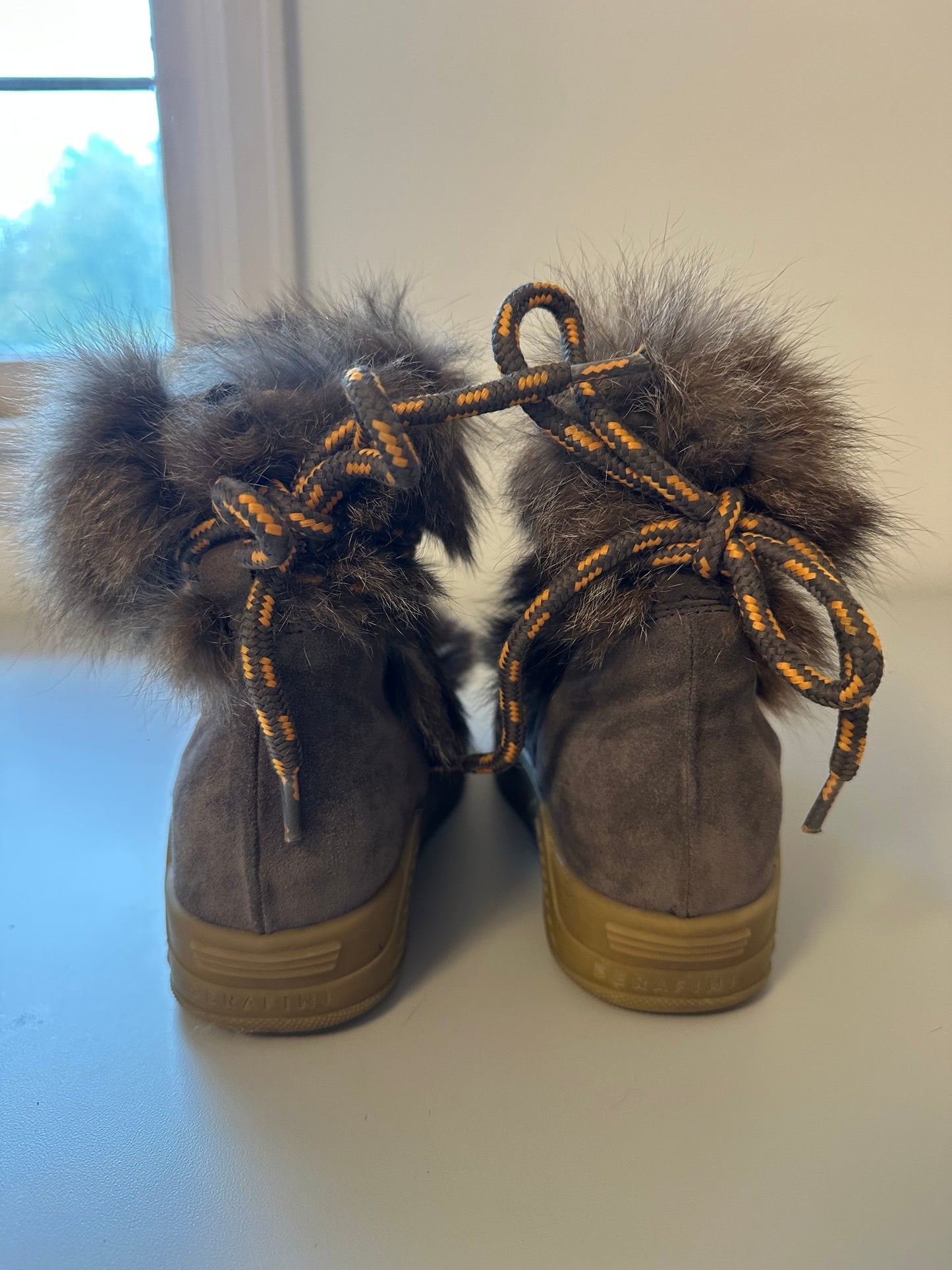Serafini Fur Moon Boots with Lace-Up Detail | Size 39
