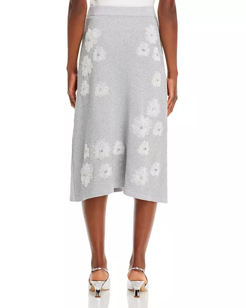 Essentiel Antwerp Edance Bead Embroidery Metallic Knit Midi Skirt - Size Medium
