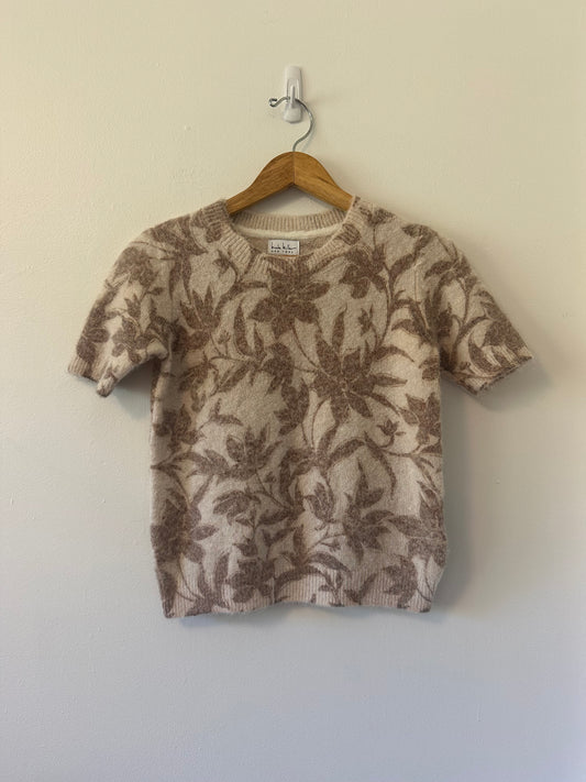 Nicole Miller Beige and Brown Floral Crewneck Sweater | Size Small