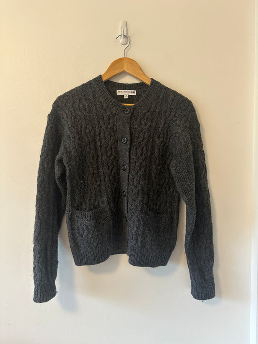 Uniqlo Dark Gray Cable Knit Wool Blend Cardigan | Size XS