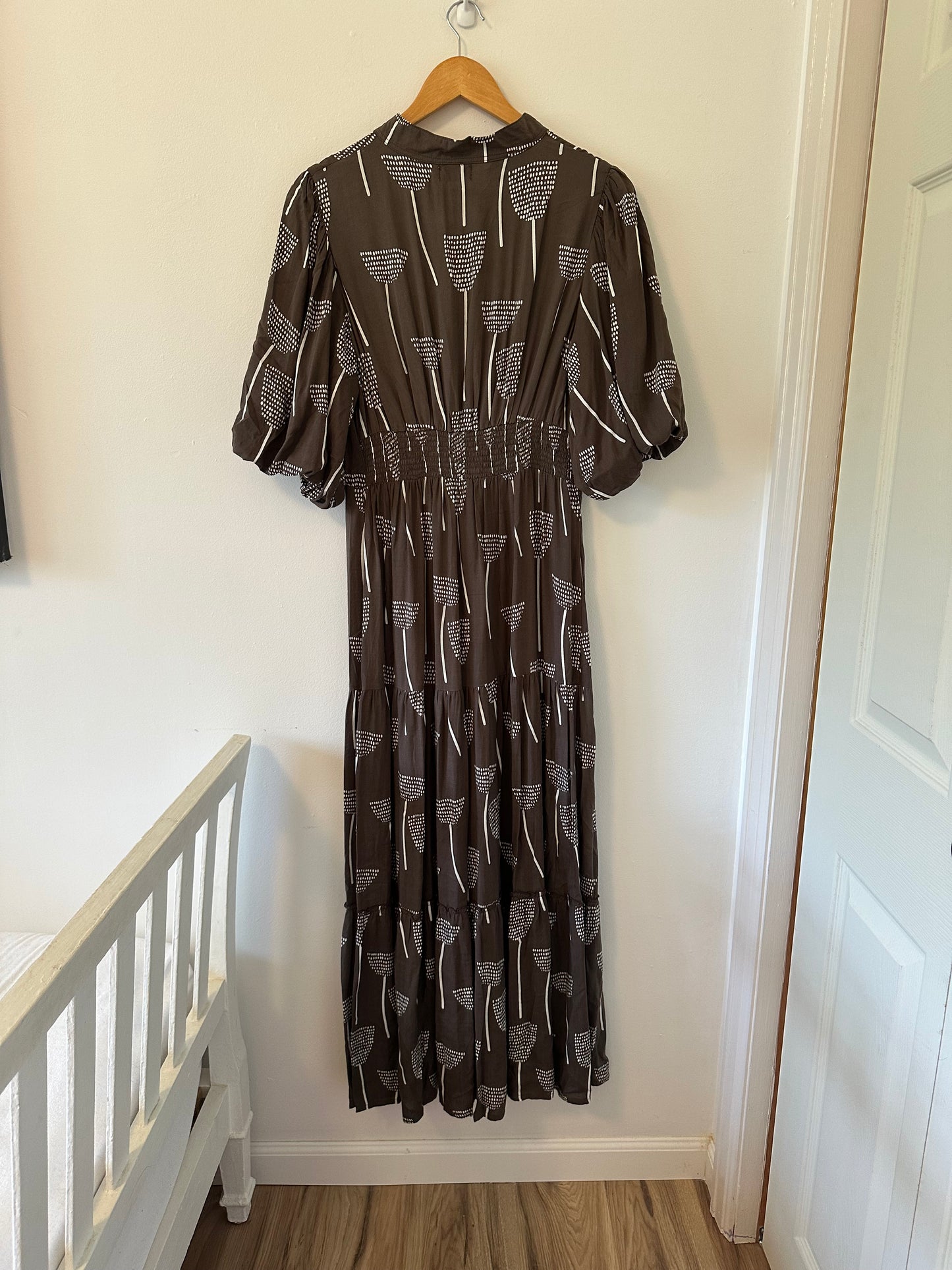 Skemo Brown Floral Dress with Gold Beading - Size Small