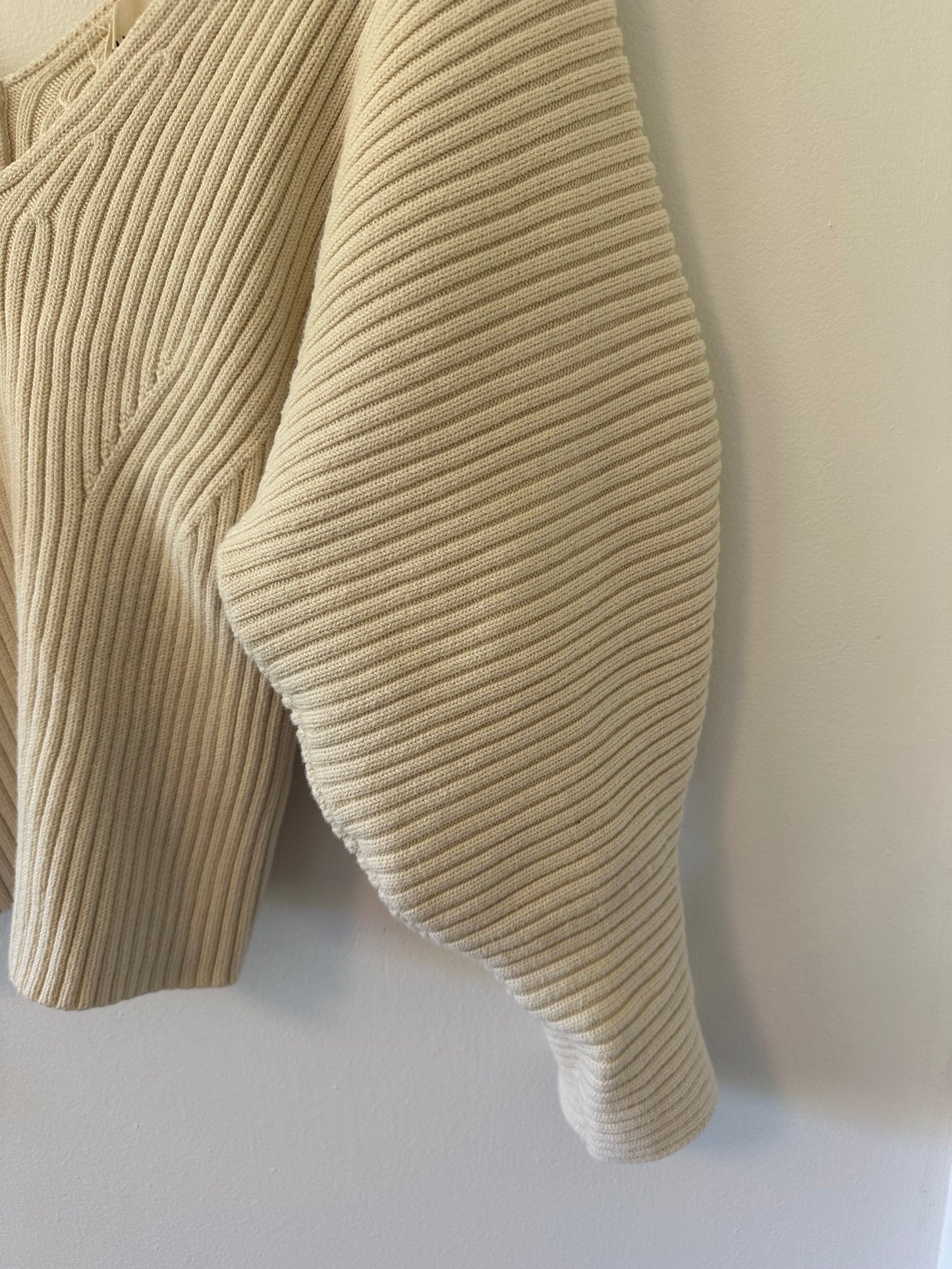Mara Hoffman Olla Cream V-Neck Ribbed Sweater | Size Medium