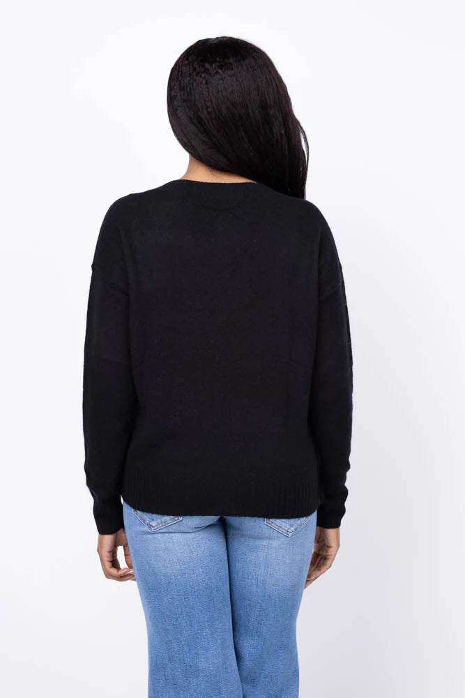 NWT White + Warren Essentials Cashmere Black V-Neck Sweater | Size Large