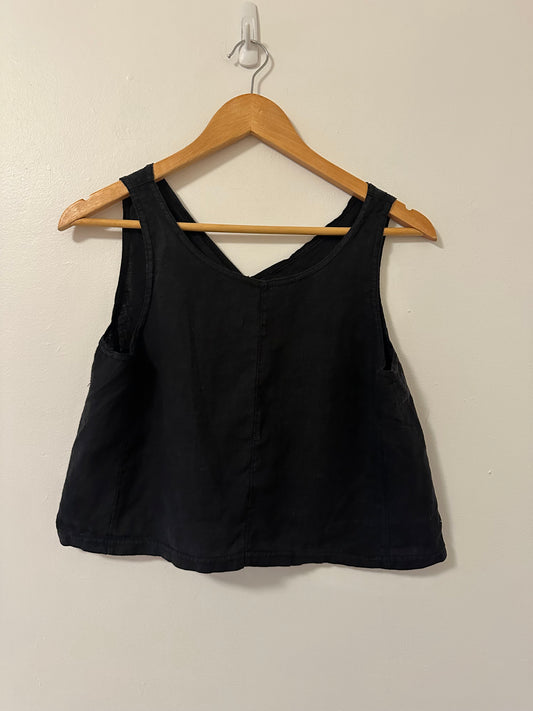 Marty Jean Black Sleeveless Linen Cropped Tank Top - Size XS