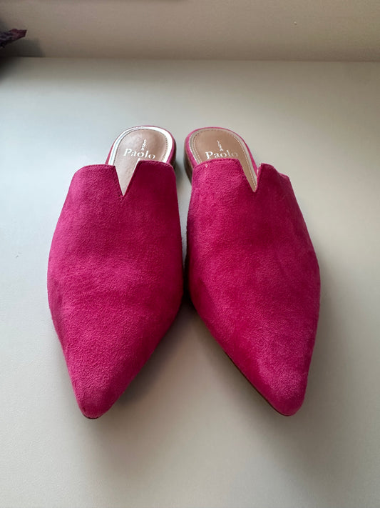 LINEA Paolo Pink Suede Pointed Toe Flat Slip On Mules | Size 8