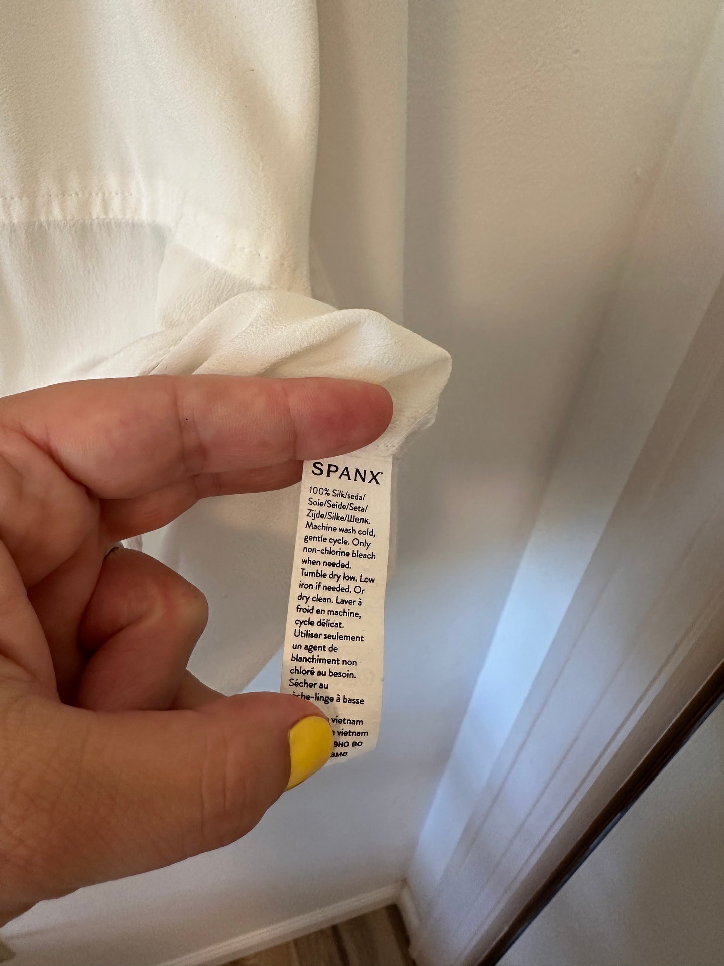 Spanx Washed Silk Paneled Button-Front Shirt in White - Size Large