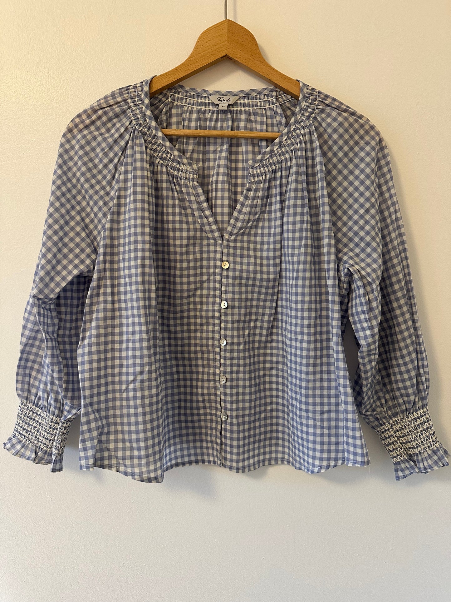 Rails Mariah Gingham Smocked Cotton Blouse in Carolina Gingham Size XS