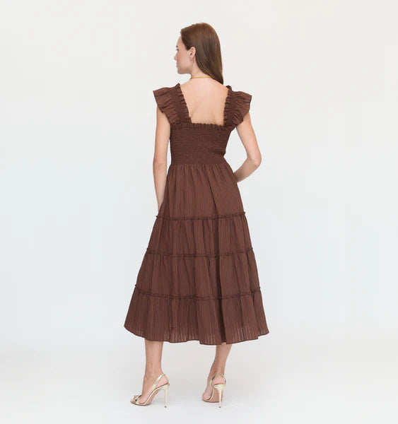 Hill House The Ellie Nap Dress in Chocolate Tonal Seersucker- Size XS