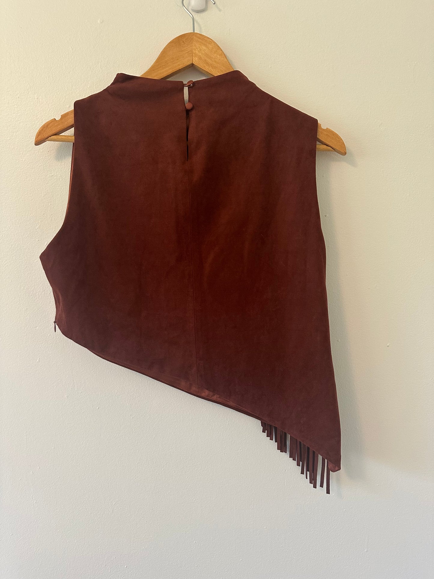JW Pei Adeline Asymmetric Fringe Sueded Top in Burgundy - Size 8